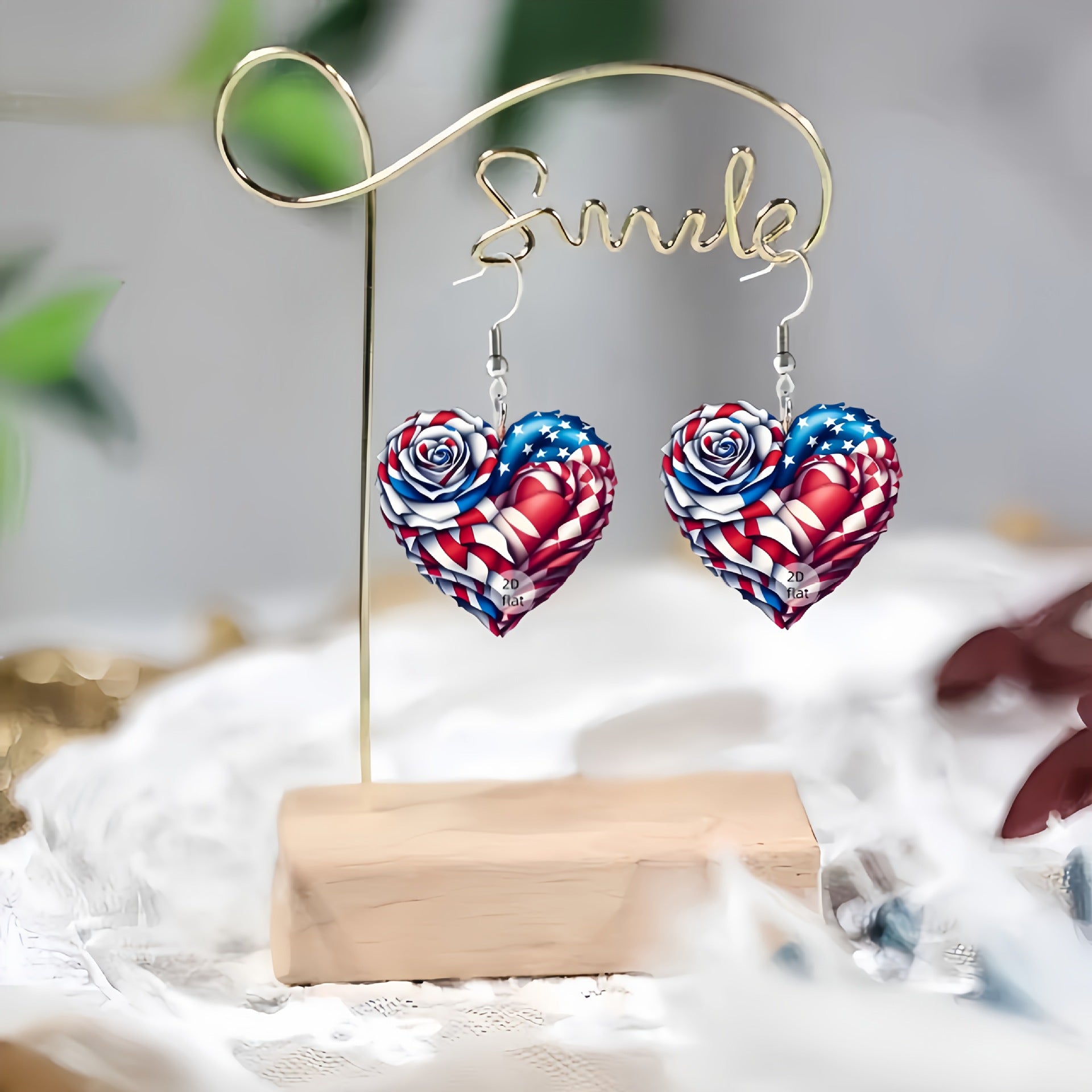 Wholesale 10pcs Acrylic Earrings American Flag Independence Day Red White Blue Flag Color Heart Rose Earrings