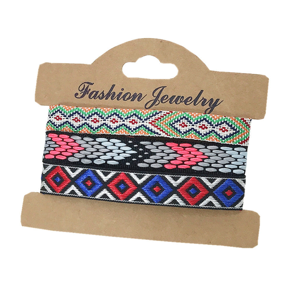 Wholesale 3 Pcs Set Hot Sale Retro Ethnic Bohemian Hand Rope Nepal Colorful Woven Bracelet Jewelry