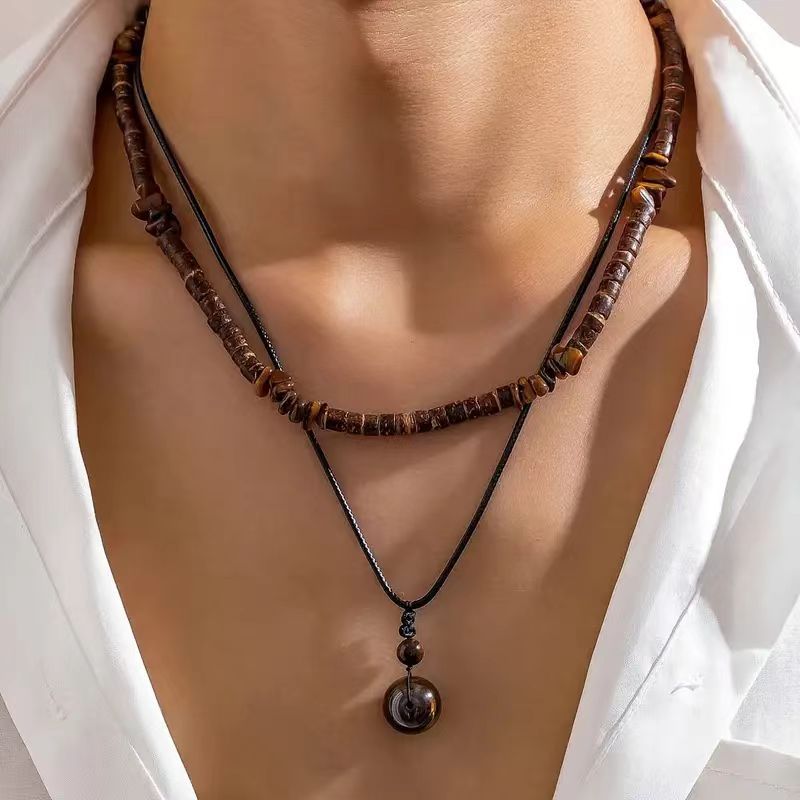 Wholesale Trendy Turquoise and Wood Bead Pendant Necklace for Men,  Fashion Layering Jewelry Accessory,  Gift Idea