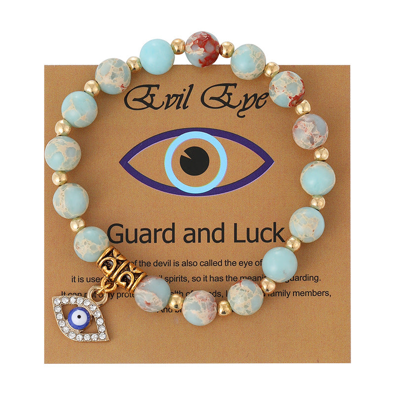 Wholesale  8mm Pink Zebra Stone Bracelet Devil' s Eye Pendant Bracelet