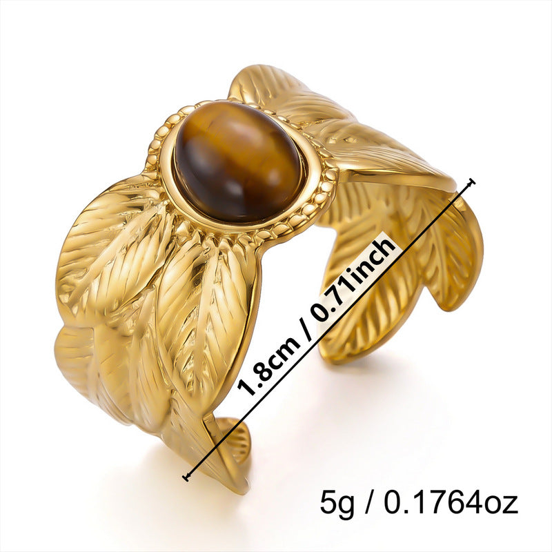 Wholesale Vintage Texture Tiger Eye Stainless Steel Multi-Layer Stacked Ring Jewelry Accessory