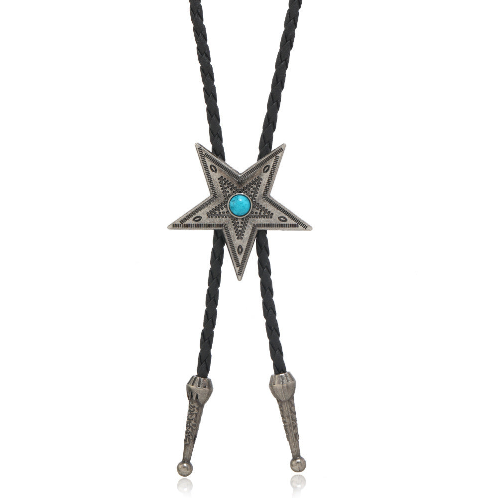 Wholesale 3PCS Alloy Retro Five-Pointed Star Turquoise Drawstring Sweater Chain