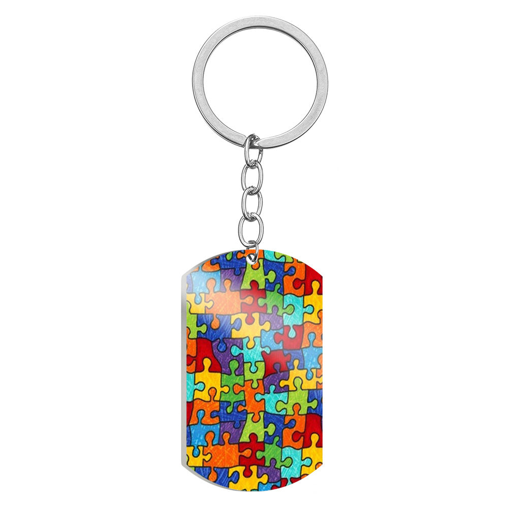 Wholesale Autism Color Printed Puzzle Stainless Steel Keychain ACC-KC-HuanYu006