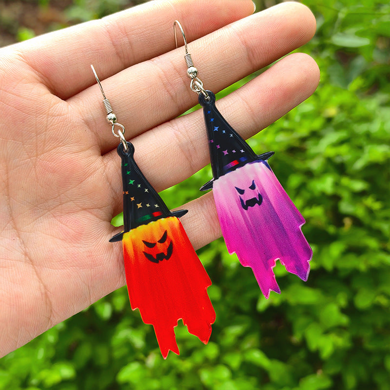 Wholesale Halloween Ghost Wizard Hat Acrylic Pendant Earrings