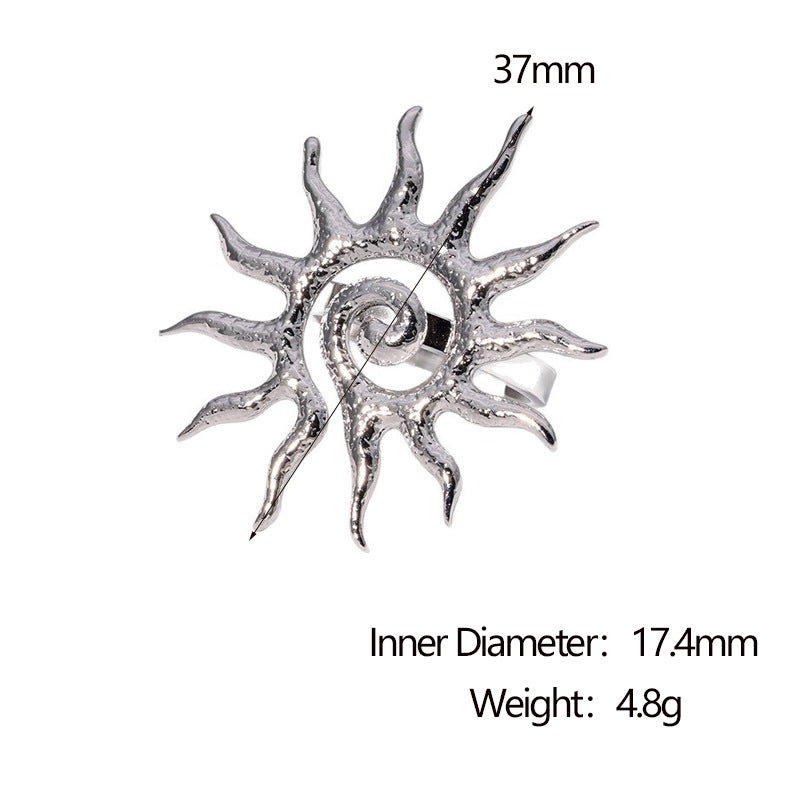 Wholesale Retro Sun Geometric Adjustable Open Ring Stainless Steel 18K Gold Plated Chic Fashion Accessory Boutique Resale