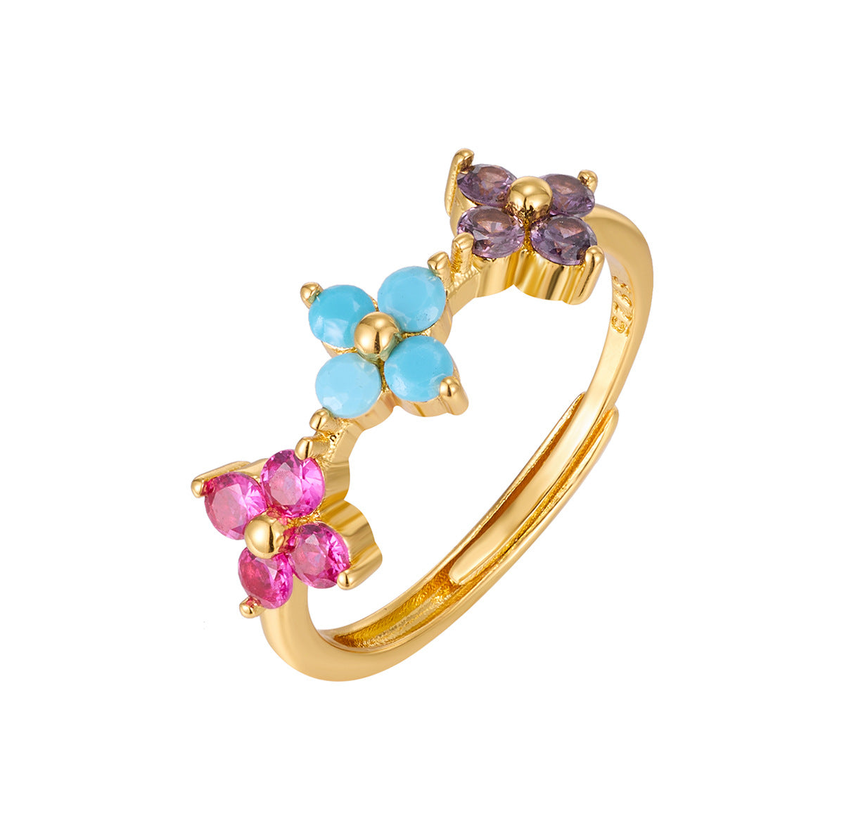 Wholesale Monet Garden Style Four-Leaf Clover Ring Gold Plated Brass Jewelry Accessory