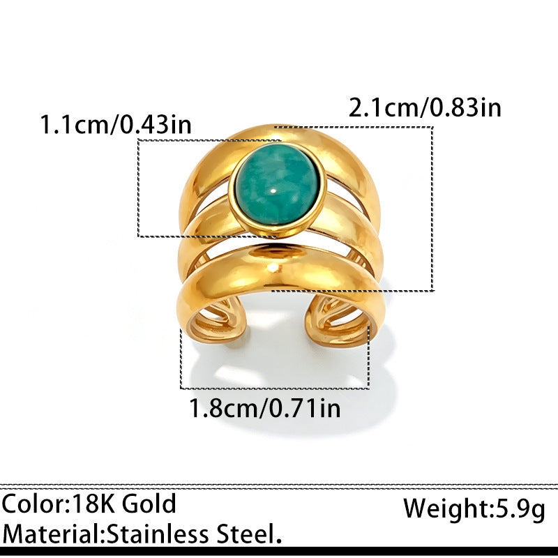 Wholesale Stainless Steel Open Ring Blue Green Gradient Natural Stone Jewelry Accessory