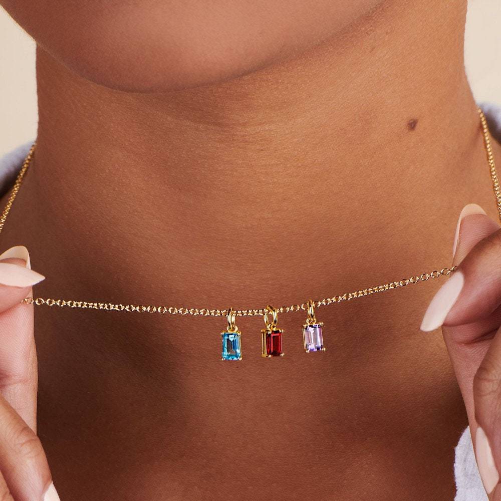Wholesale stainless steel DIY twelve birthday stones colored zircon lock 18K gold plated pendant