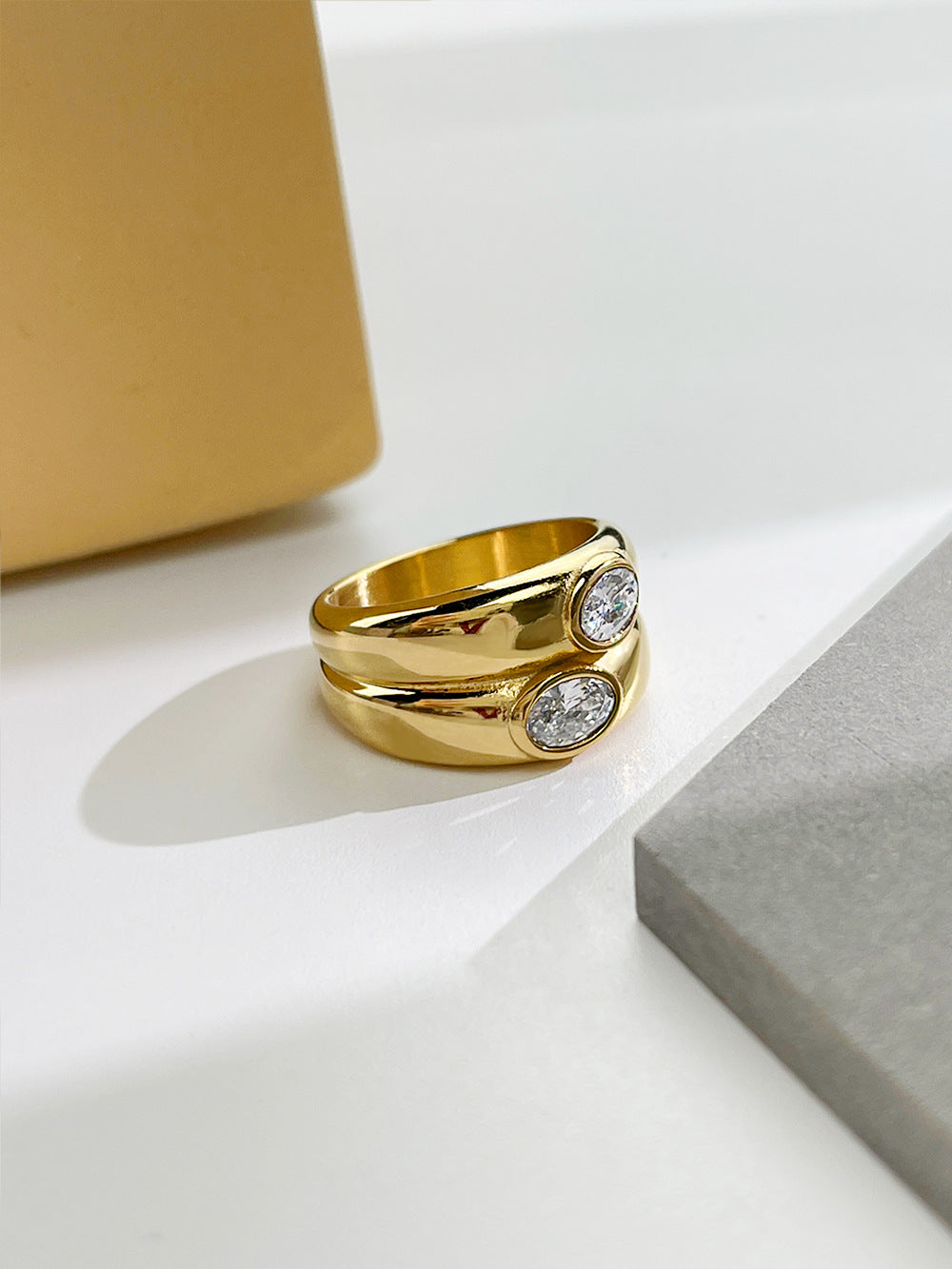 Wholesale  stainless steel ring zircon retro temperament 18K real gold electroplating trendy ring