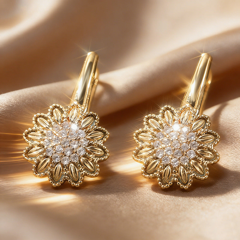 Wholesale Minimalist Floral Zircon Earrings Copper Fashion Accessory Boutique Resale