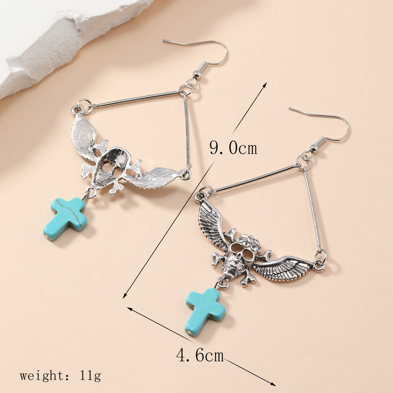 Wholesale Ancient Silver Skull Cross Alloy Earrings Gothic Jewelry Accessory for Boutique Resale
