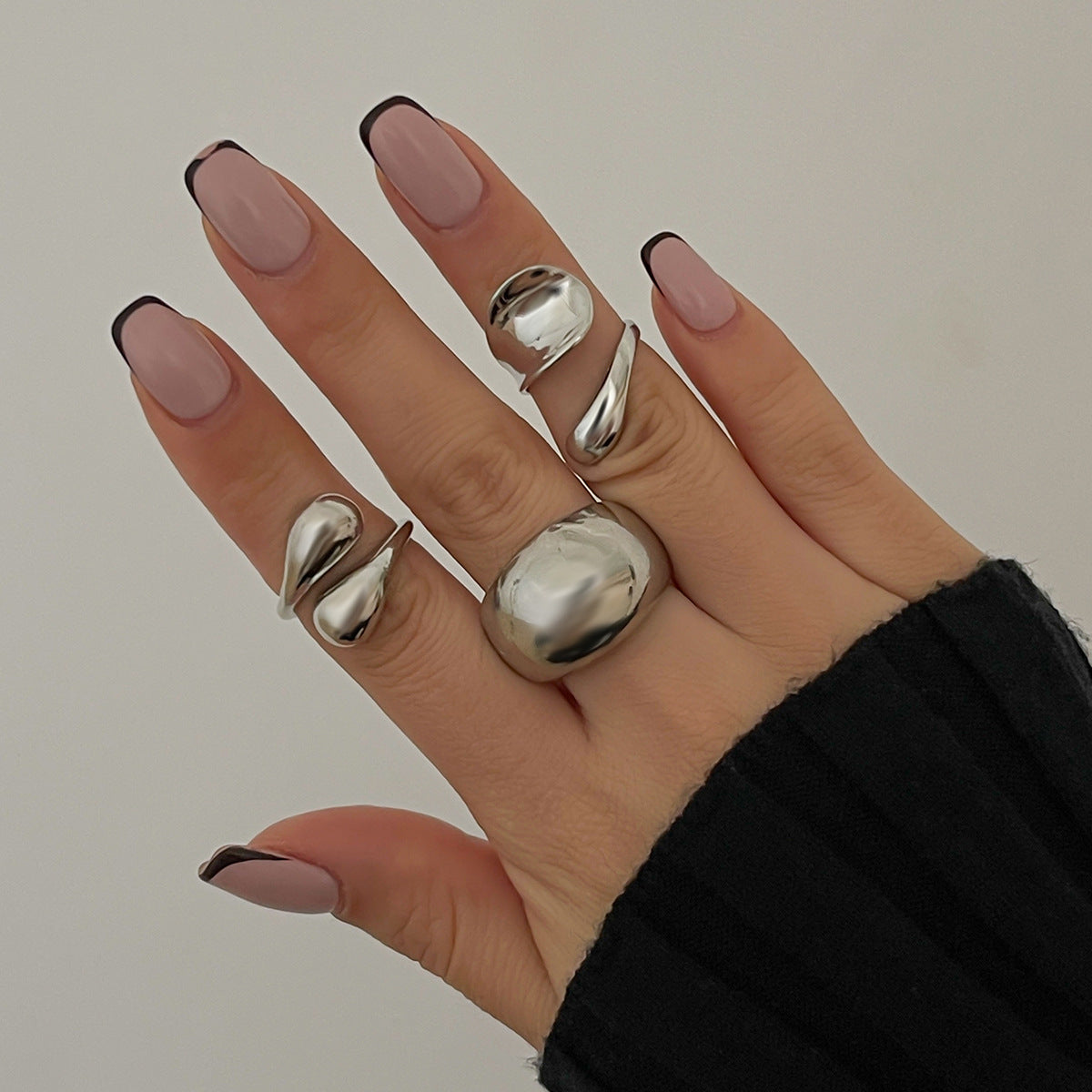 Wholesale Irregular alloy ring 3-piece set smooth geometric