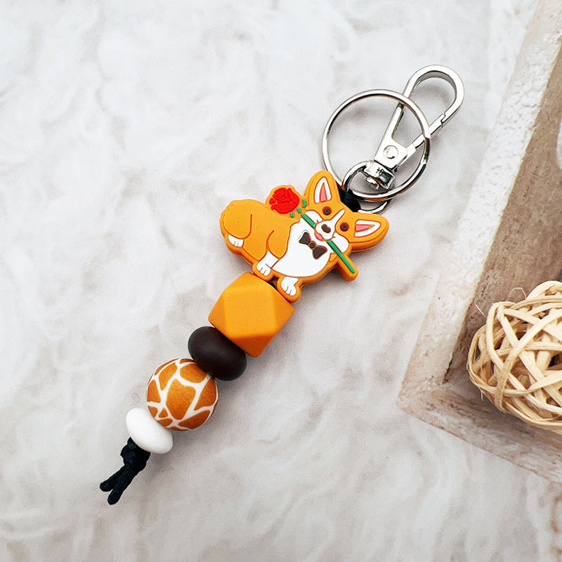 Wholesale Cute Puppy Silicone Beaded Keychain ACC-KC-JiuYa002