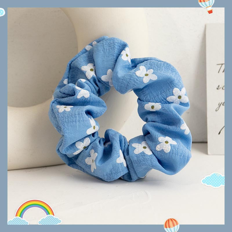 Wholesale Blue Plaid Hair Rope Floral Polka Dot Hair Ring Hair Scrunchies ACC-HS-Weim003