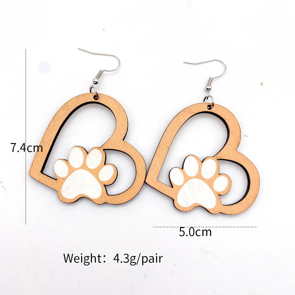 Wholesale Hollow Heart Pendant Mother's Day Valentine's Day Wooden Earrings