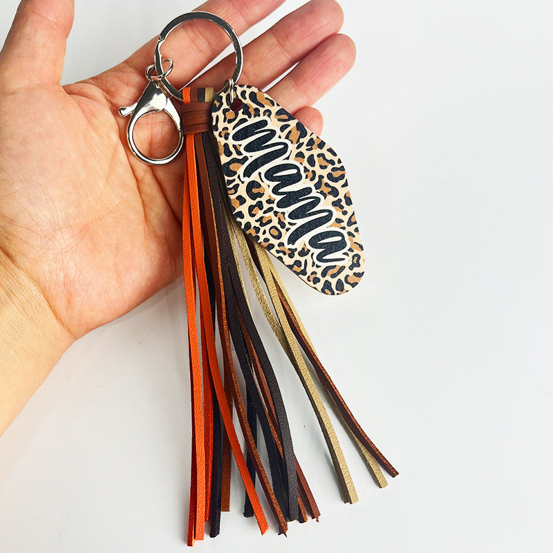Wholesale 2 Pcs/pack Western Style Leopard Print MAMA Bear Tassel Keychain Mother's Day Gift Lanyard Keychain ACC-KC-HY022