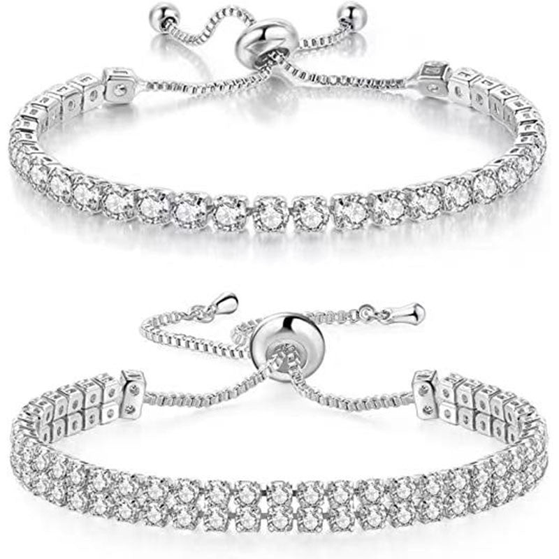 Wholesale White Zircon Tennis Pulling Bracelet Set