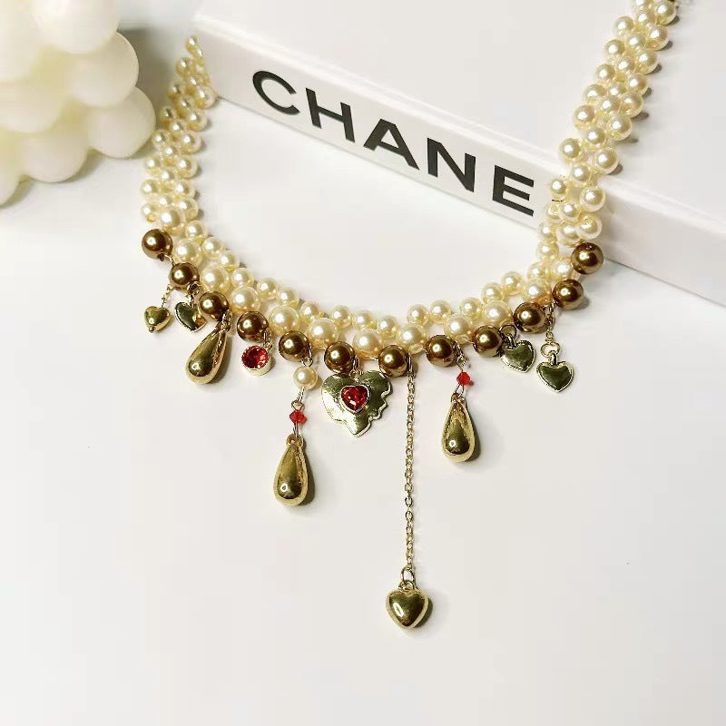 Wholesale Vintage Multi Layer Imitation Pearl Necklace With Alloy Gemstone Accents Stylish Women S Layering Jewelry And Fashion Accessory For Gift