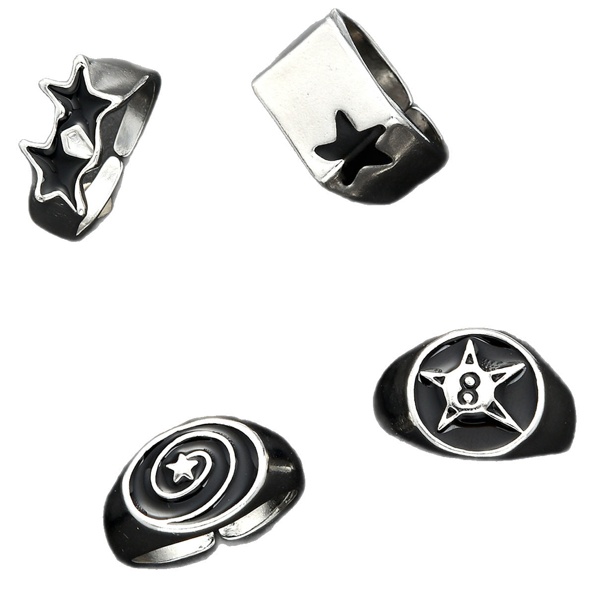 Wholesale Trendy Hip-Hop Five-Pointed Star Ring Set 4-Piece Alloy Electroplated Fashion Accessory