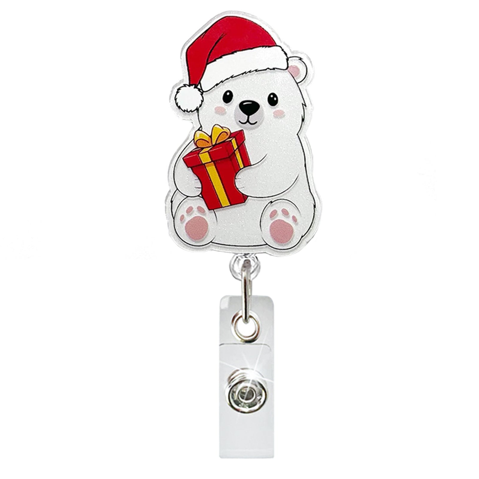 Wholesale Christmas Glitter Acrylic Cat Sloth Retractable Rotating Badge Keychain ACC-KC-QiDing030