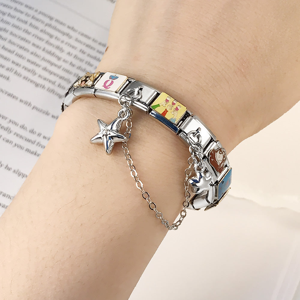 Bracciale fai da te in acciaio inossidabile con doppio pendente in argento con modulo italiano all'ingrosso