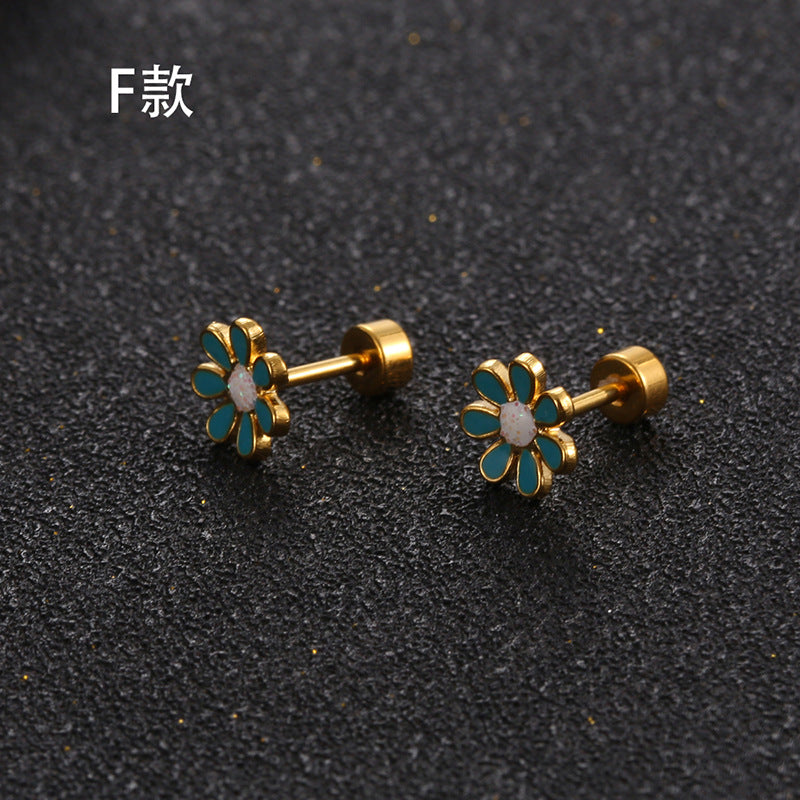 Wholesale Titanium Steel Three-Dimensional Petal Earrings ACC-ES-Yixin012