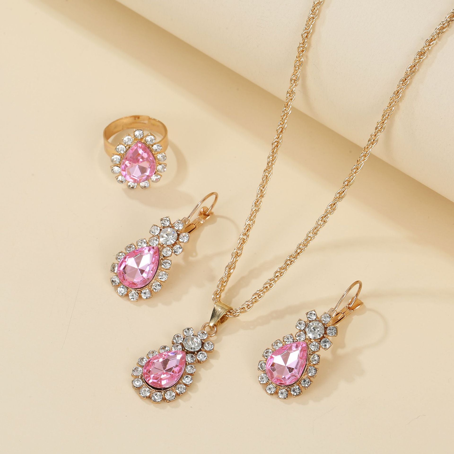 Wholesale Water Drop Heart Diamond Necklace Earring Set