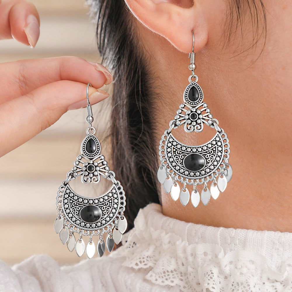Wholesale ‌ New Chinese-Style Retro Ethnic Silver Tassel Earrings,  Exotic Ethnic Style,  Light Luxury,  High-End Feel,  Ancient Style Ear Hooks and Ear Pendants ‌