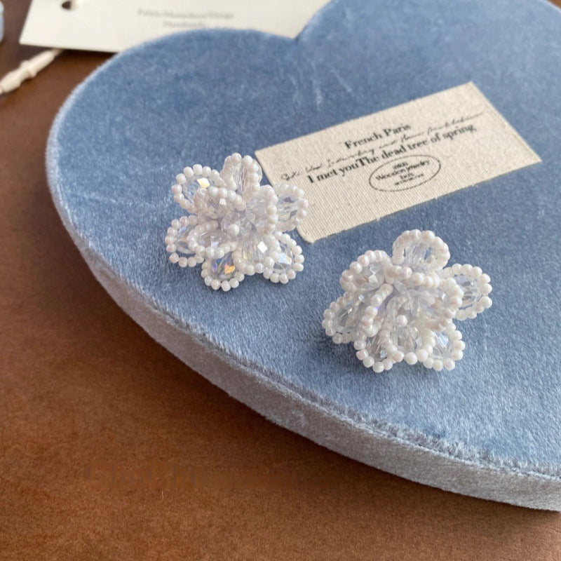 Wholesale white flower beaded earrings