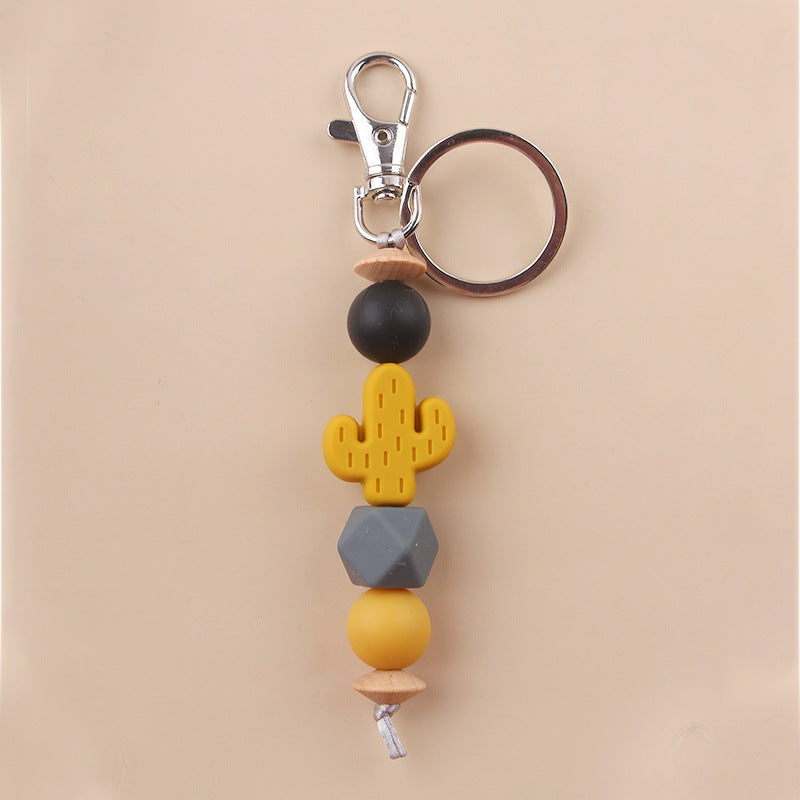Wholesale New Cartoon Cactus Teether Bead Keychain DIY Creative Silicone Beaded Bracelet Bag Pendant Small Jewelry ACC-KC-GuangTian035