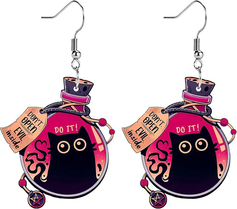Wholesale Black Cat Dark Magic Bottle Earrings  Jewelry Accessory