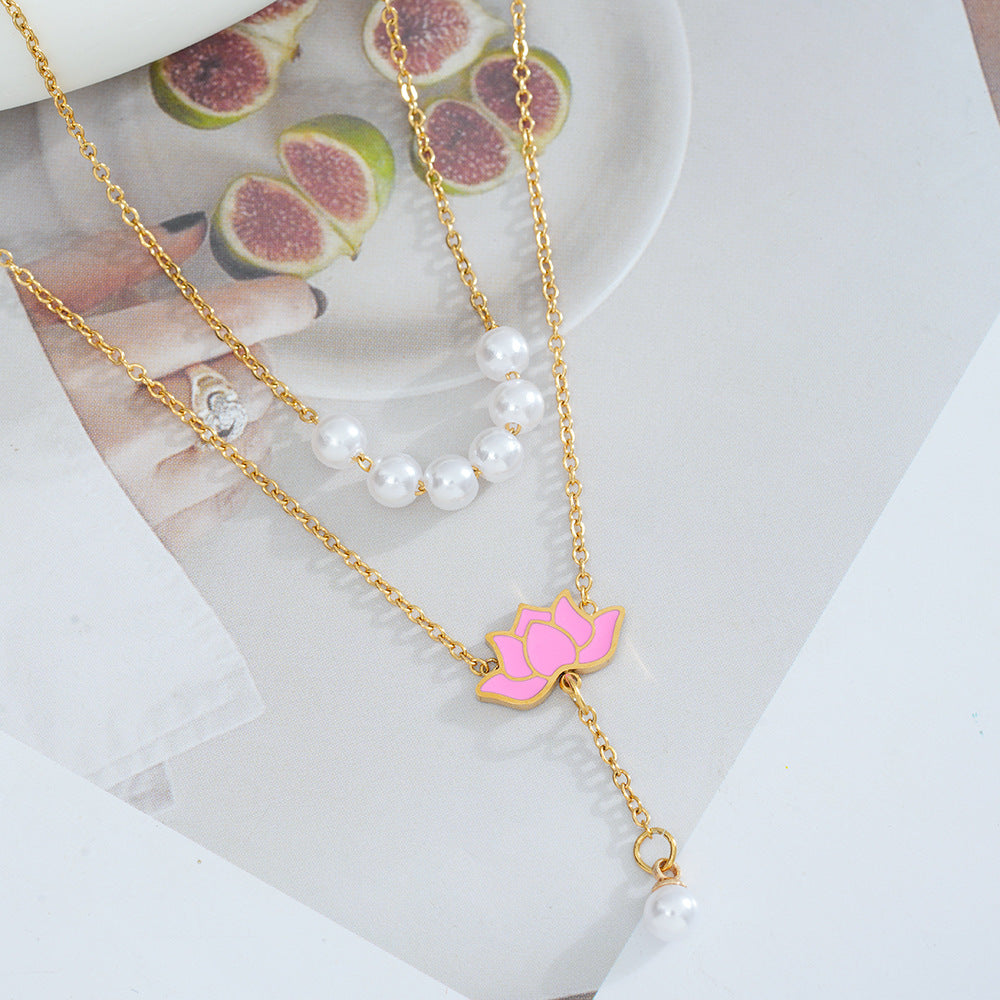 Wholesale Titanium Steel Gold Layered Pendant Necklace Fashion Jewelry Gift