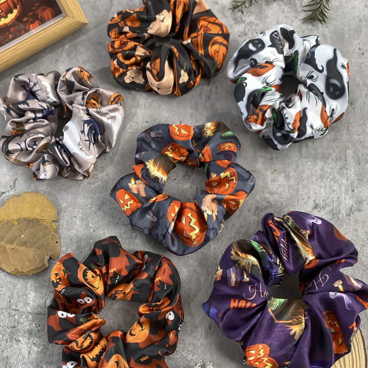 Wholesale Halloween Skull Bat Pumpkin Print Hair Scrunchies ACC-HS-Mulin004