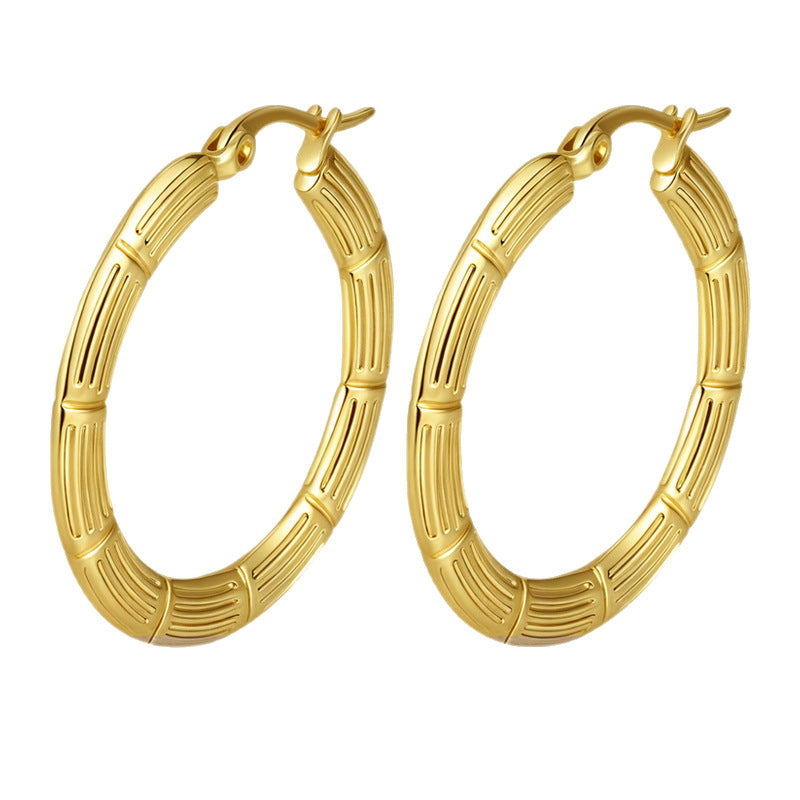 Wholesale Embossed Round Earrings Stainless Steel Gold Plated Everyday Wear Jewelry Accessory