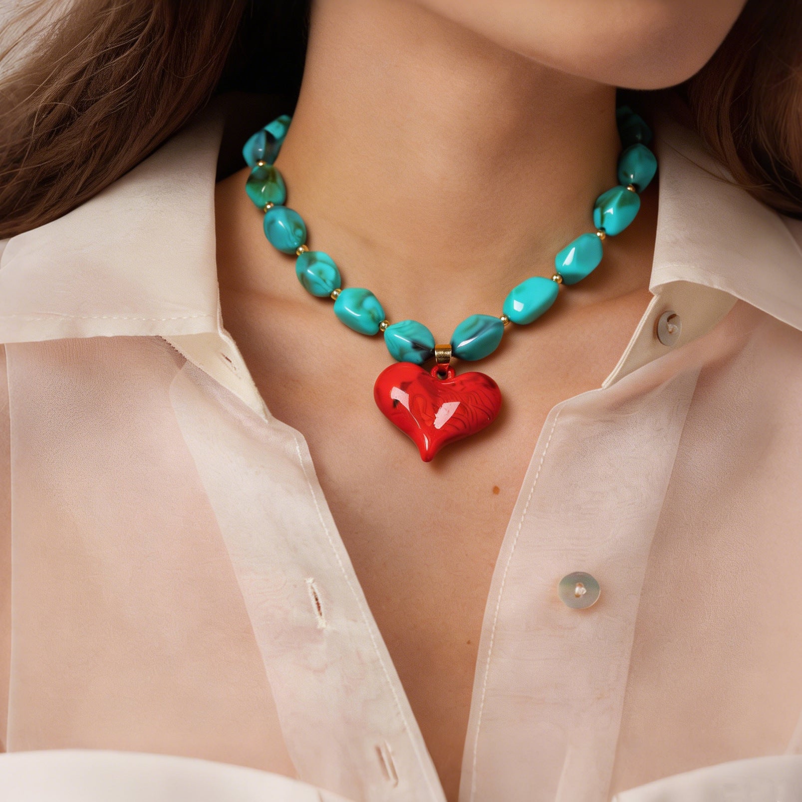 Wholesale Vacation Style Resin Heart Layered Beaded Necklace Boutique Resale