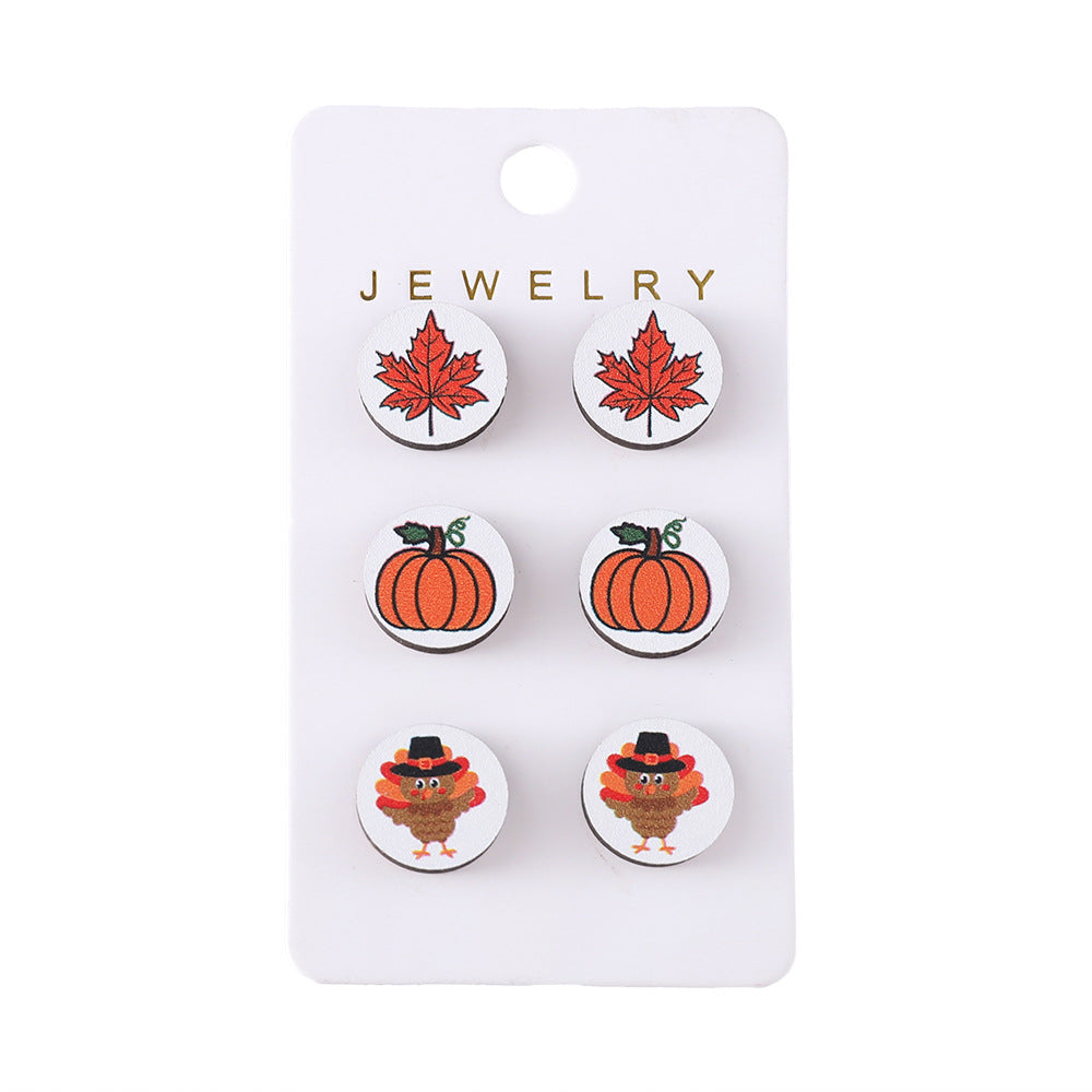 Wholesale Autumn Thanksgiving Pumpkin Maple Leaf Round Earrings suit