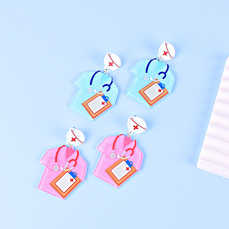 Wholesale Acrylic Nurse Day earrings pink blue earrings