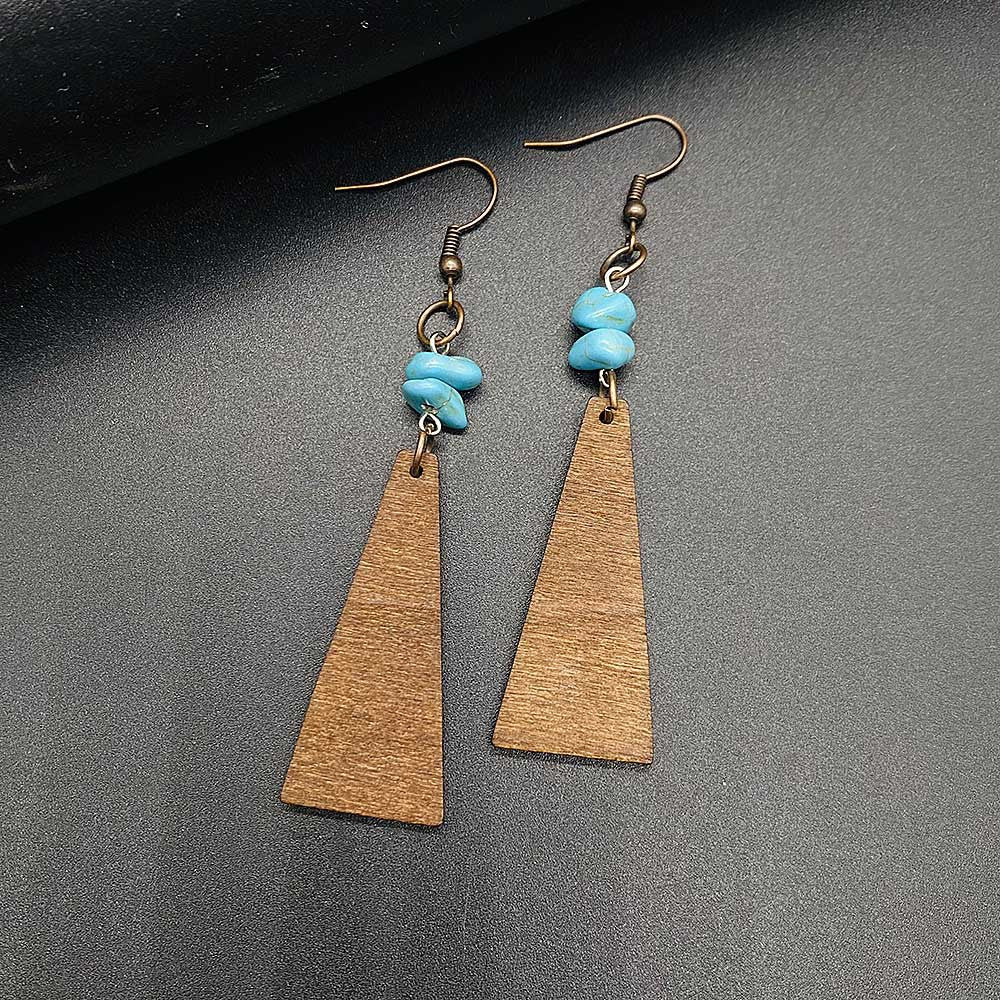 Wholesale Vintage-Style Wooden Round Turquoise Earrings