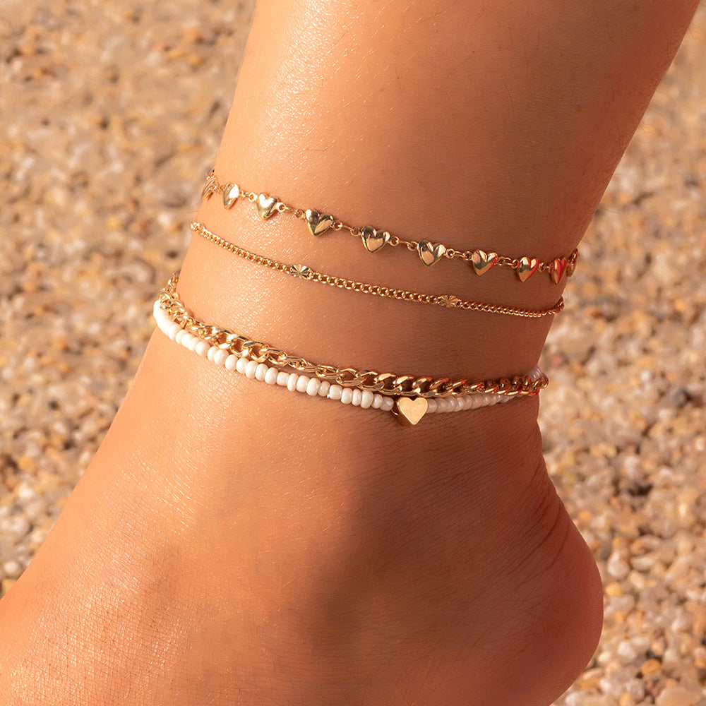 Wholesale Casual Travel Women's Metal Foot Bracelet Star Drop Oil Small Flower  Anklets