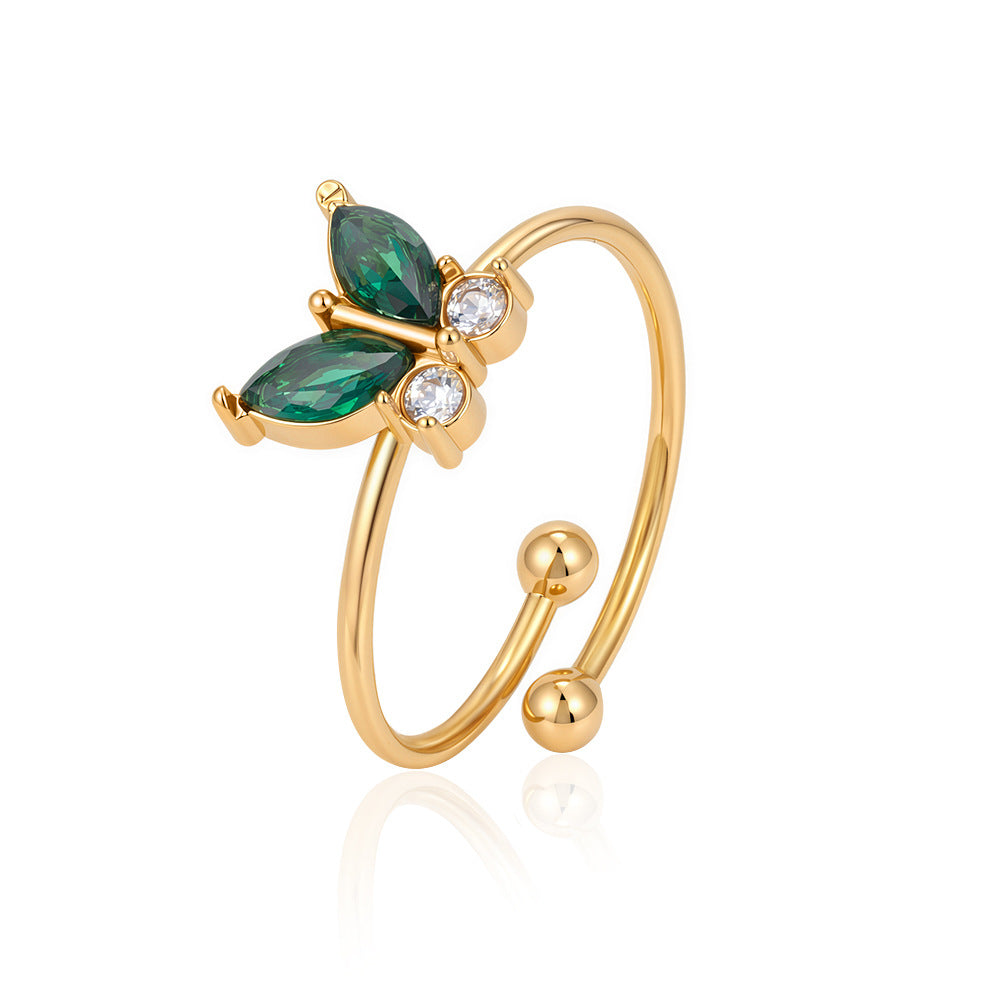 Wholesale Modern Flower Zircon Stainless Steel Adjustable Open Ring Boutique Resale Jewelry
