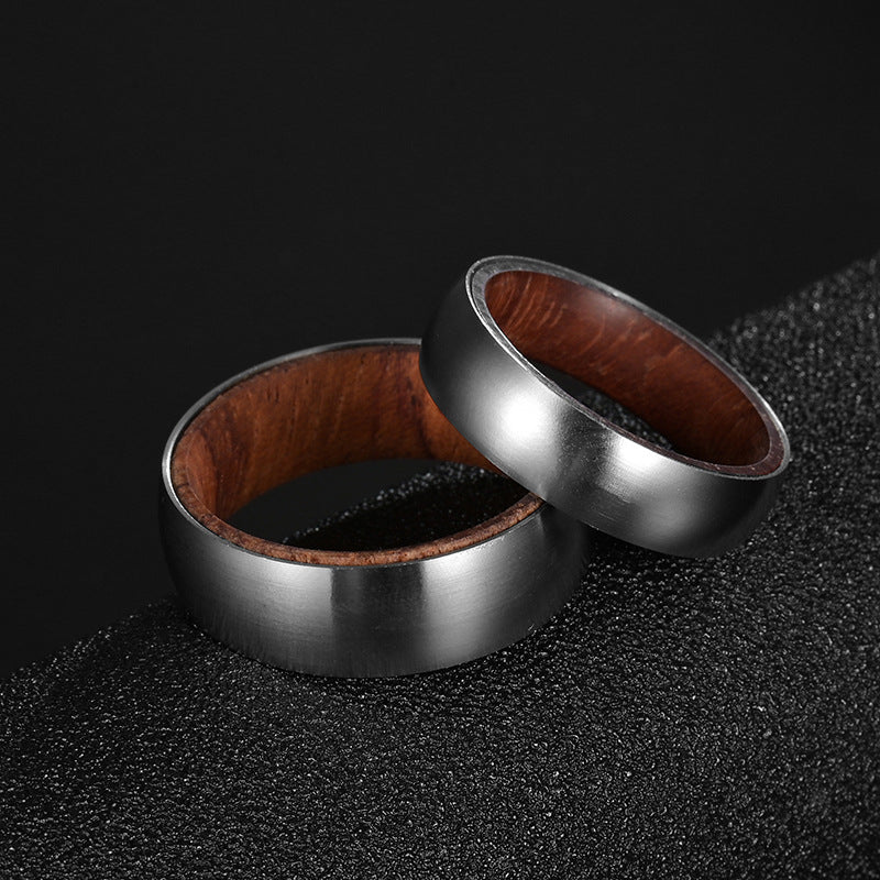 Wholesale inner ring inlaid rosewood titanium steel men's ring