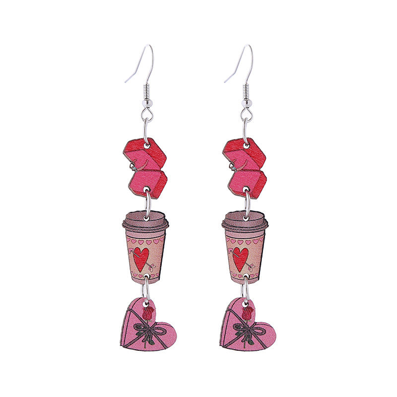 Wholesale Pink Valentine' s Day Three Heart-Shaped Cute Cat Earrings