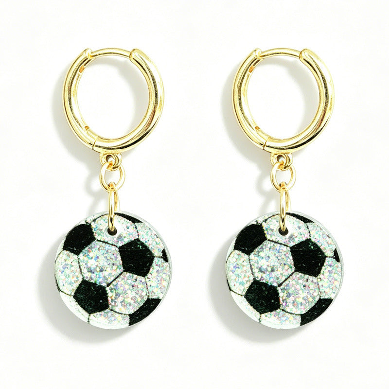 Wholesale Cute Football Earrings Shiny Acrylic Pendant Jewelry Fashion Accessory Gift For Boutique Resale