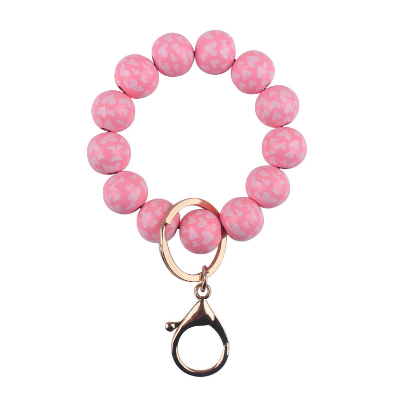 Wholesale  Creative DIY Valentine's Day Wooden Beads Beaded Bracelet Keychain