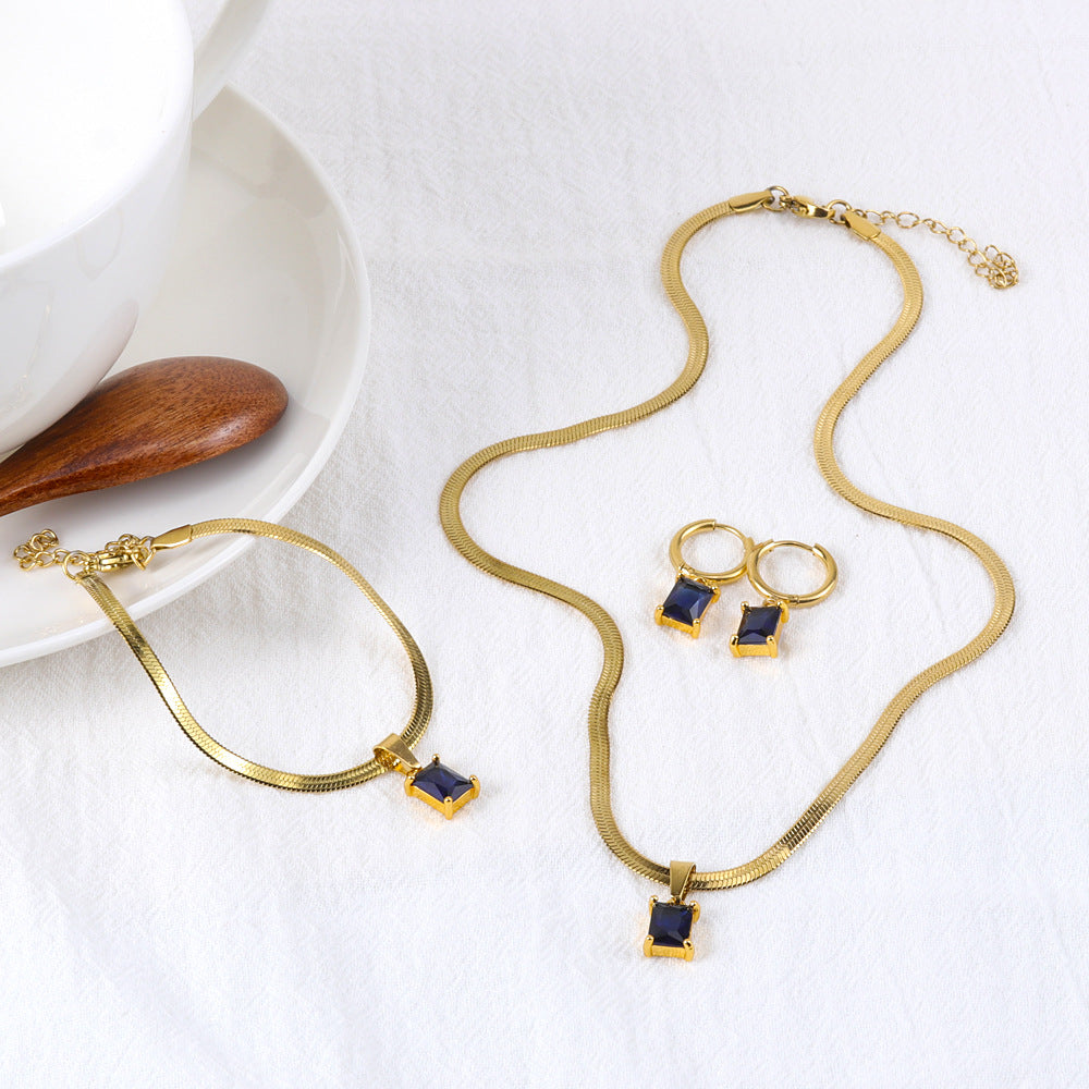 Wholesale Crystal Zircon Cube Diamond Necklace Bracelet Earrings Set ACC-NE-FeiLing011