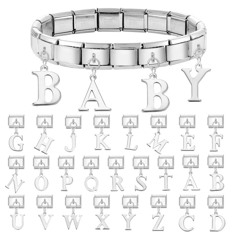 Wholesale 9mm Italian Charm Starter Bracelets DIY Letter Pendant Stainless Steel Composable Bracelet