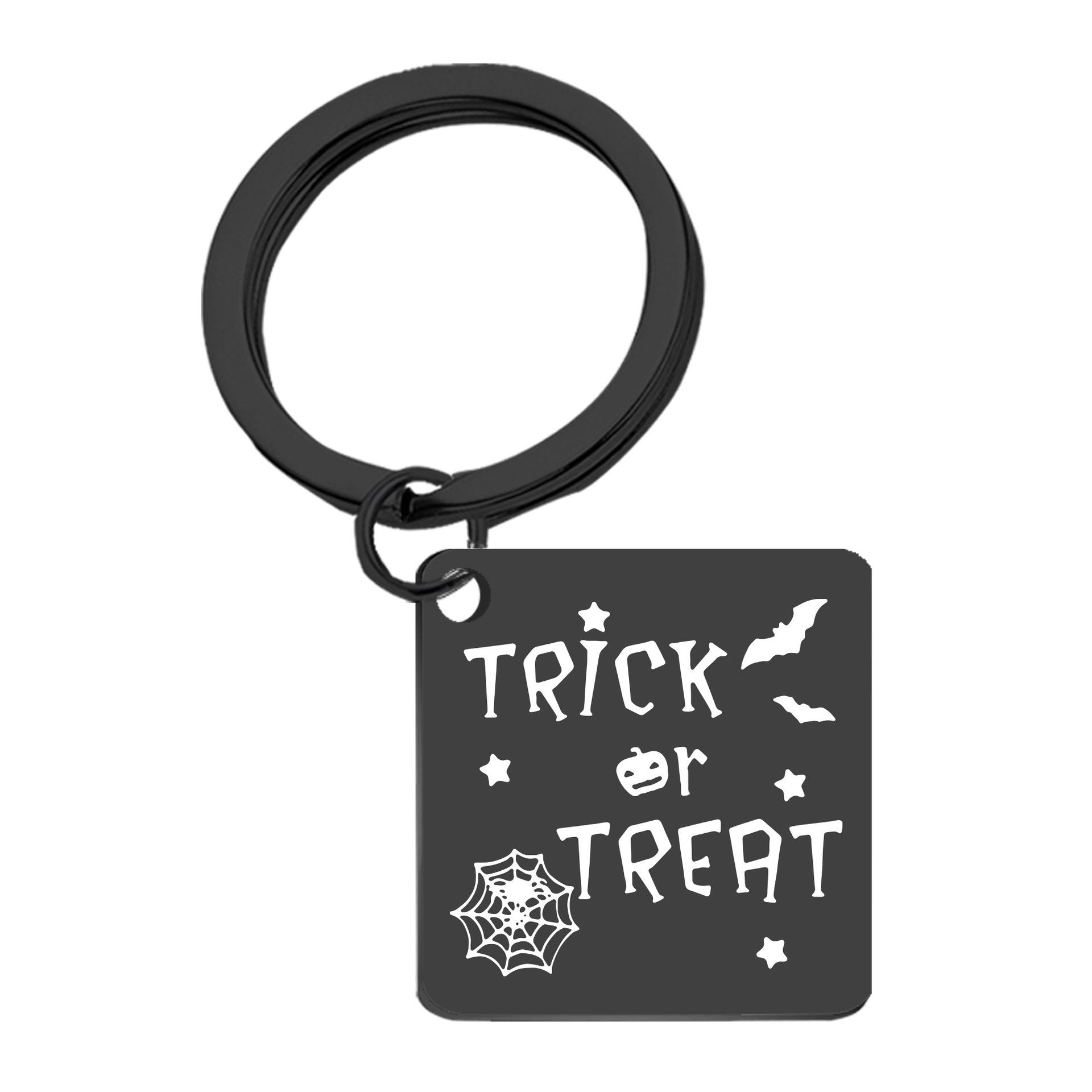 Wholesale Stainless Steel  Ghost  Web Laser Engraved Square Pendant Keychain Car Key Accessory Gift