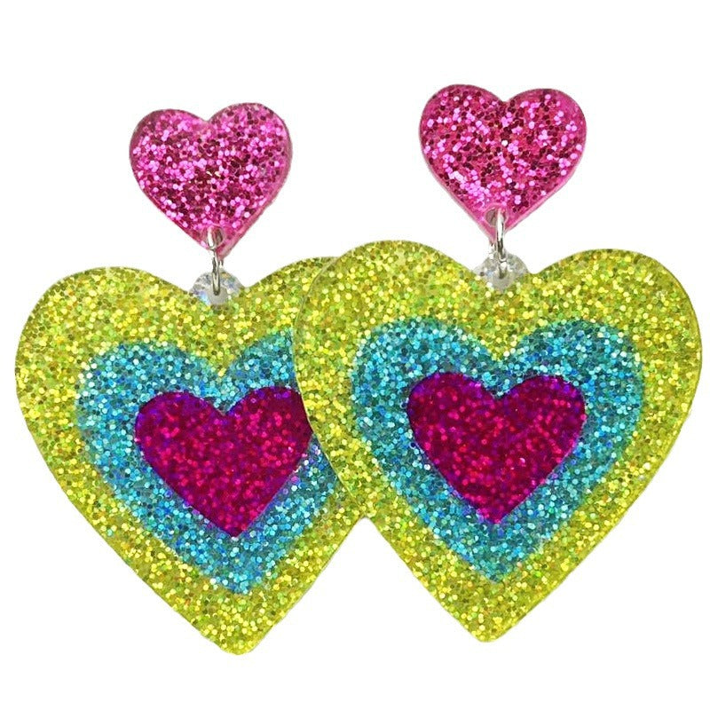 Wholesale 2pairs/pack Fluorescent Glitter Heart-shaped Acrylic Earrings ACC-ES-HY123