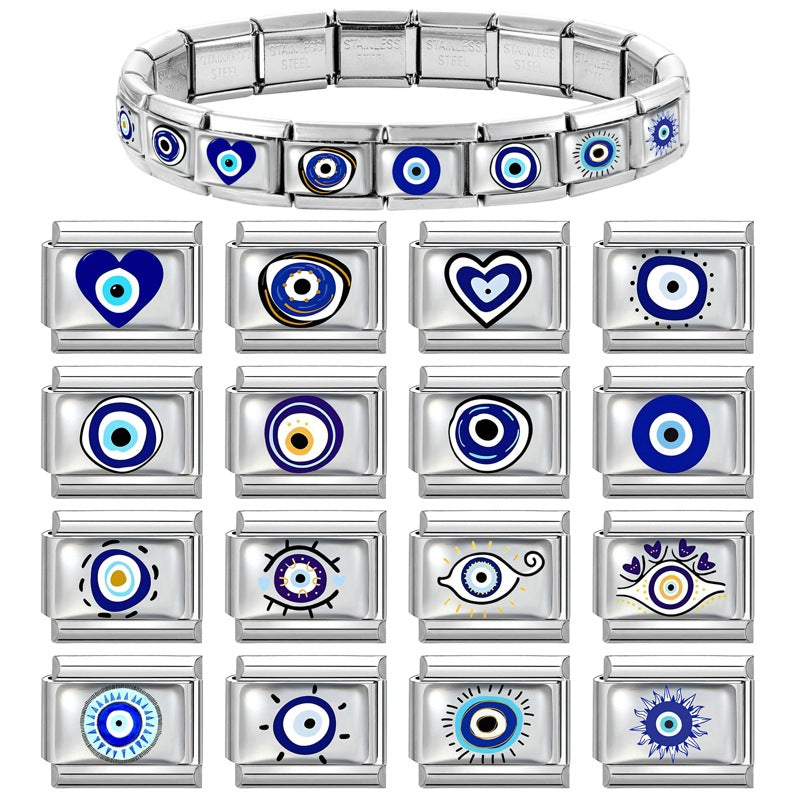 Wholesale 9mm Italian Charm Starter Bracelets DIY Flower Evil Eye Series Stainless Steel Composable Bracelet