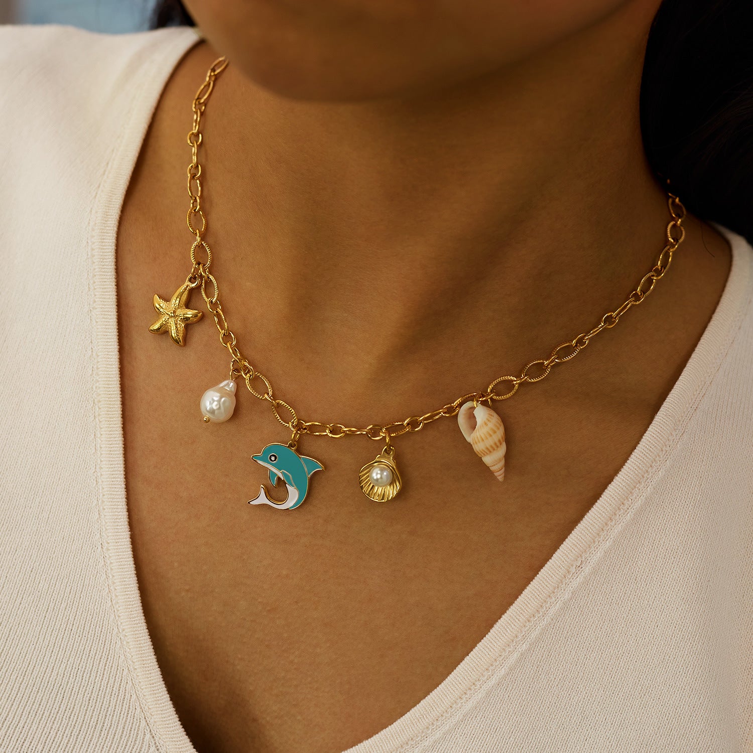 Wholesale  Titanium Steel Creative Marine Elements Necklaces  Clavicle Chain